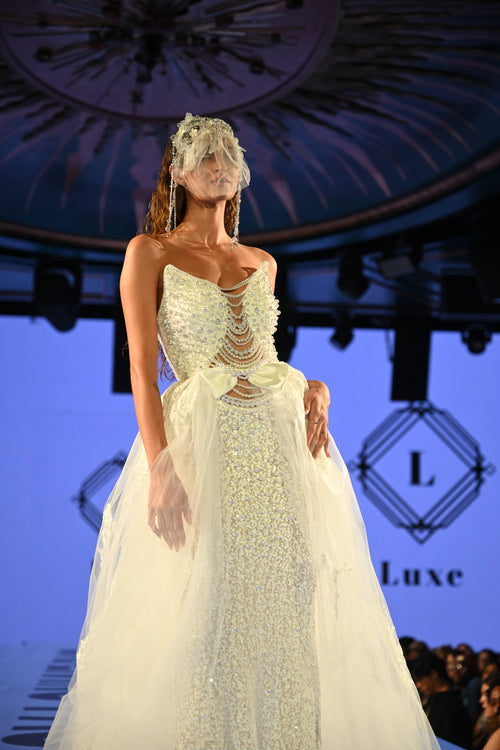 Lustre d’Ivoire” Crystal-Encrusted Bridal Gown