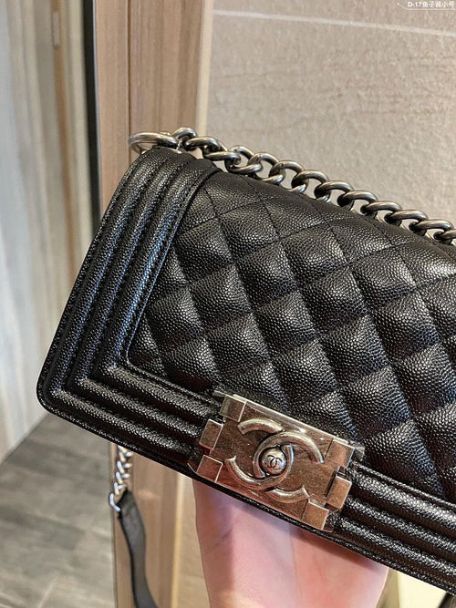 Chanel Boy Flap Quilted Caviar Bag