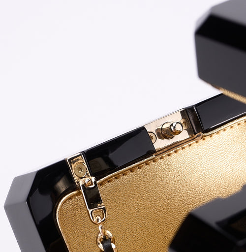 CHANEL Black & Gold Acrylic Perfume Bottle Bag with Pearled Detailing