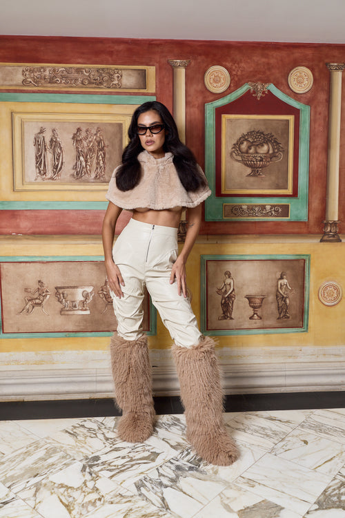 "Sands of St. Moritz” Luxe Faux-Fur Cropped Cape Hoodie