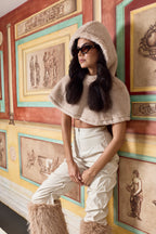 "Sands of St. Moritz” Luxe Faux-Fur Cropped Cape Hoodie