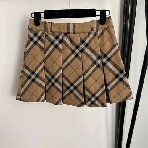 Burberry-Style Kensington Quilted Check Pleated Mini