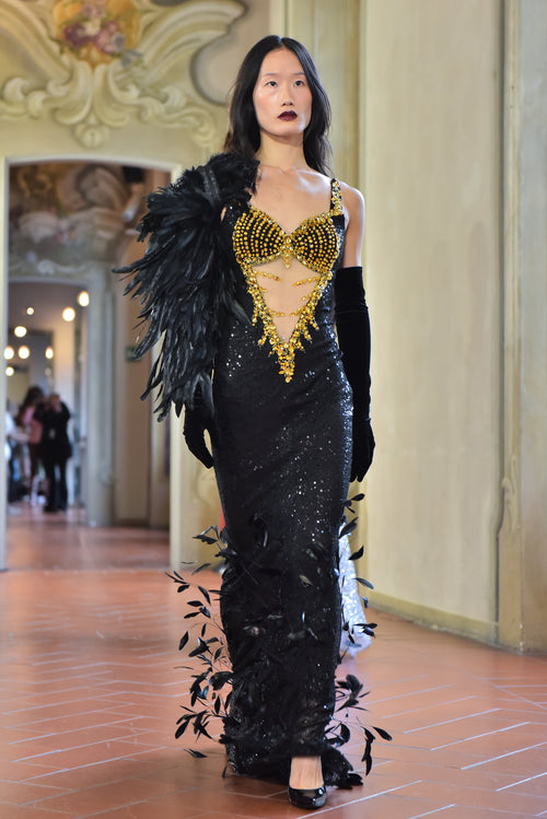 'Marie Curie' Luxury Couture Feathered Gown -VeLour de Luxe Award Show Couture Collection