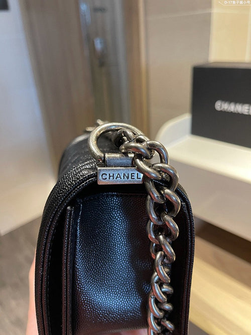 Chanel Boy Flap Quilted Caviar Bag