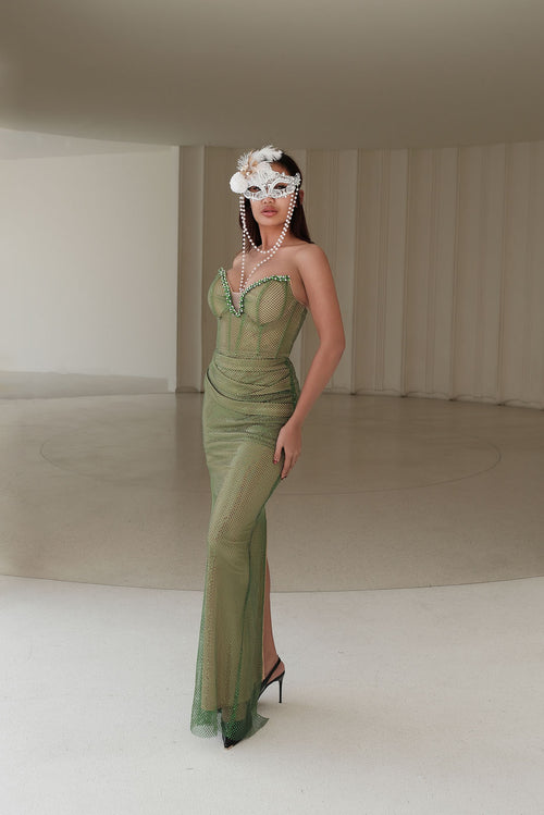 “Emerald Eclipse” Crystal Mesh Gown -VeLour de Luxe Award Show Couture Collection