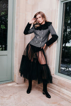 Noir Élégance Tulle Ensemble Structured Tweed & Sheer Fantasy Skirt