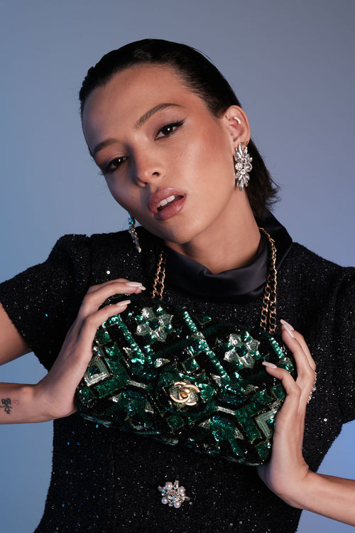 Chanel Emerald Sequin Classic Flap Bag