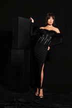 “Jardin d’Émeraude” Feathered Crystal Gown – Velour de Luxe Collection