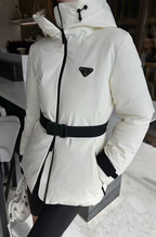 Prada Belted Down Button Puffer Jacket- Alpine Ivory