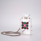 CHANEL Transparent Acrylic Perfume Bottle Bag with Stones