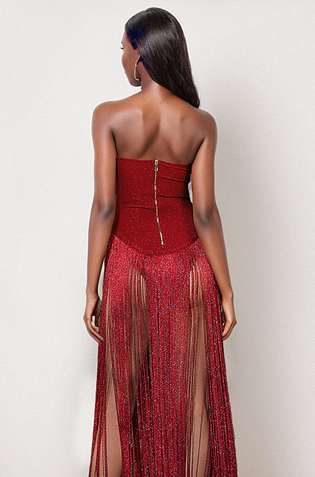 Marise Strapless Fringed Dress