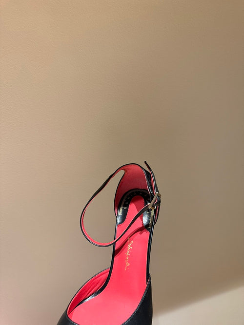 Schiaparelli “Or Sculptural Heels” – Black Nappa Leather & Gilded Toe Stilettos