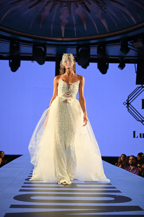 Lustre d’Ivoire” Crystal-Encrusted Bridal Gown