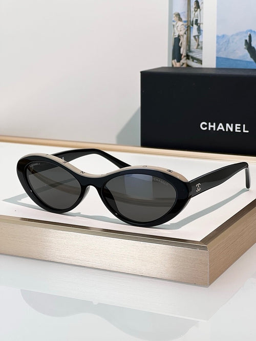 CHANEL Oval Acetate Signature Sunglasses