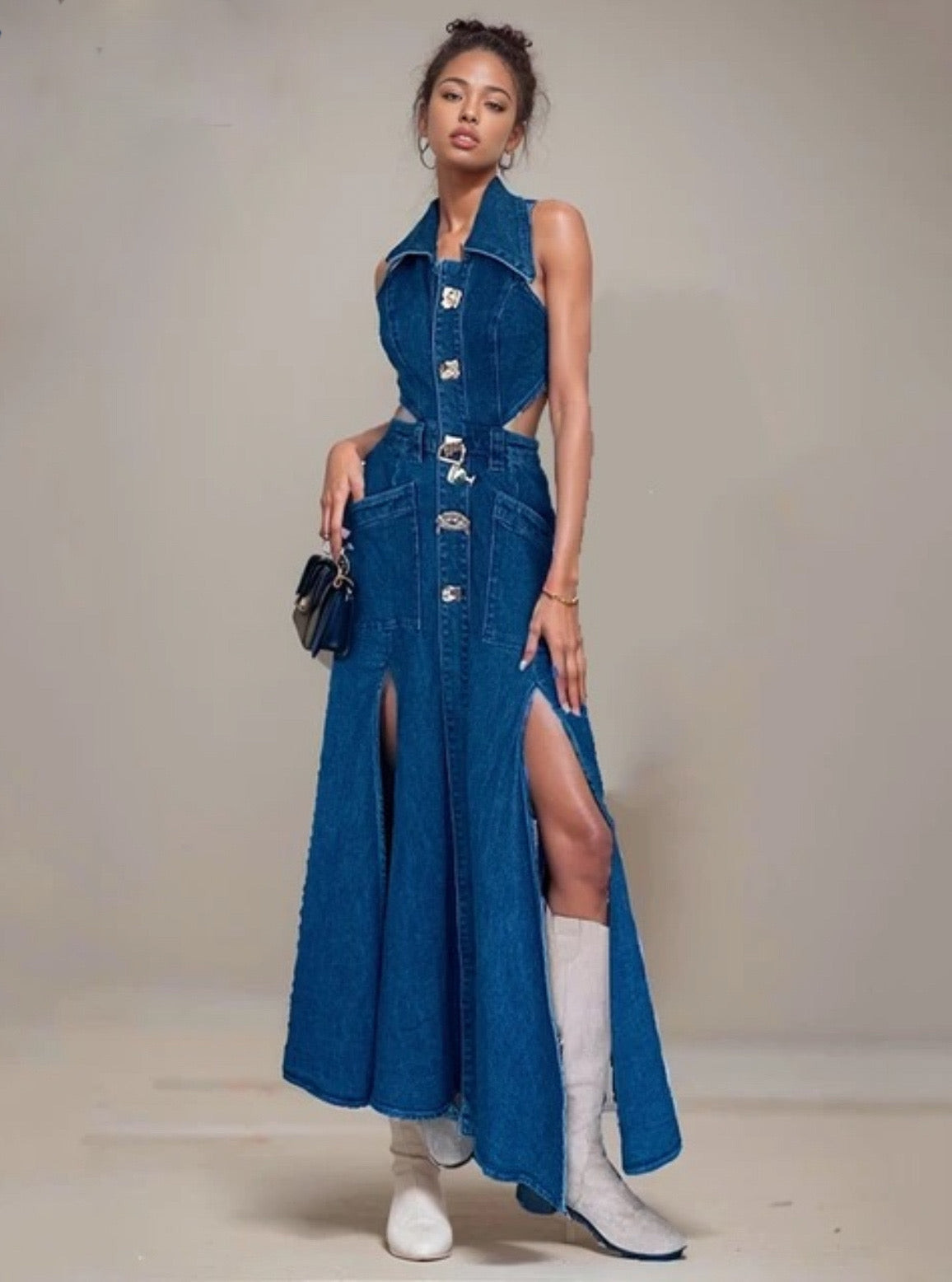 ‘Josephine’ Denim Maxi Dress S