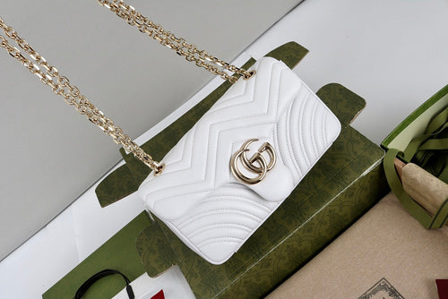 GUCCI GG Marmont Medium Shoulder Bag – White with Gold Hardware