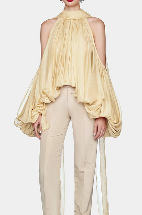 AURÉLIA DRAPÉE – Sculpted Cold-Shoulder Silk Blouse