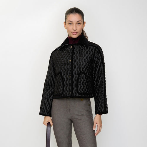 Burberry Quilted Velvet-Collar Jacket -Jet Black