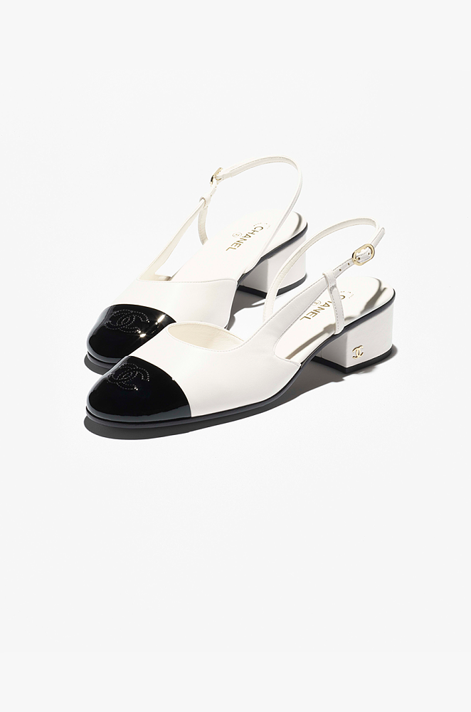 Chanel Two-Tone Cap-Toe Slingback Heels – Blanc & Noir – LUXE