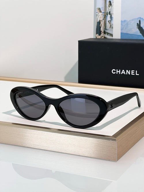CHANEL Oval Acetate Signature Sunglasses