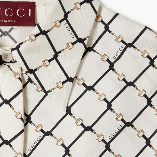 Gucci Horsebit Lattice Silk Shirt – Avorio Signature