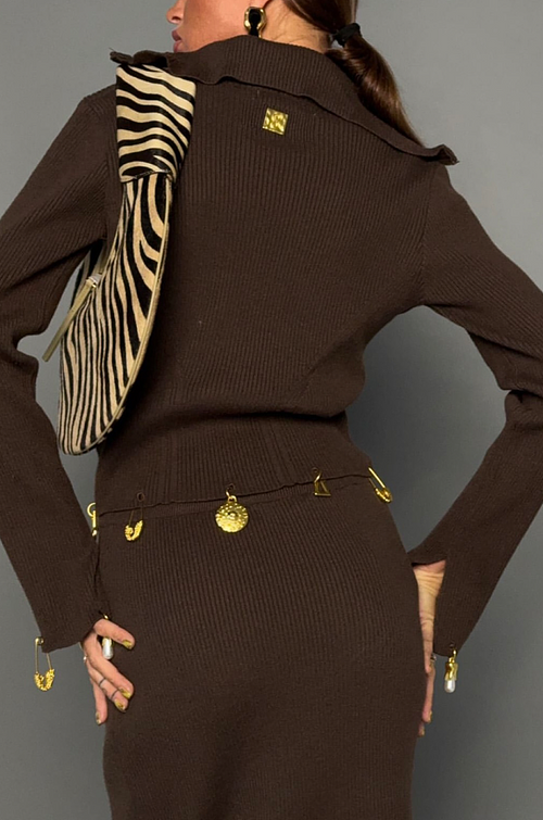 Schiaparelli Surrealist Charm Zip-Neck Knit Midi Dress