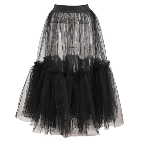 Noir Élégance Tulle Ensemble Structured Tweed & Sheer Fantasy Skirt