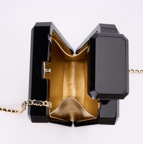 CHANEL Black & Gold Acrylic Perfume Bottle Bag with Pearled Detailing