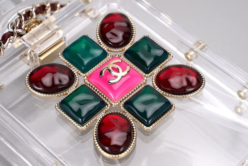 CHANEL Transparent Acrylic Perfume Bottle Bag with Stones