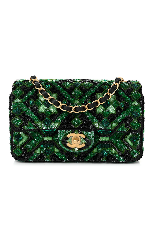 Chanel Emerald Sequin Classic Flap Bag