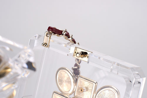 CHANEL Transparent Acrylic Perfume Bottle Bag with Stones