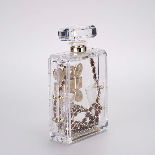 CHANEL Transparent Acrylic Perfume Bottle Bag with Stones