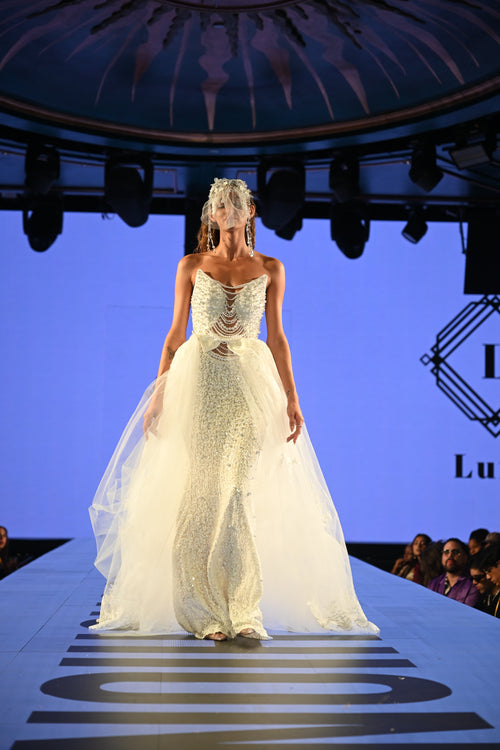 Lustre d’Ivoire” Crystal-Encrusted Bridal Gown