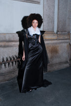 Puissance Sculptée FW27 – Nocturne Royale Fur-Collared Satin Couture Gown
