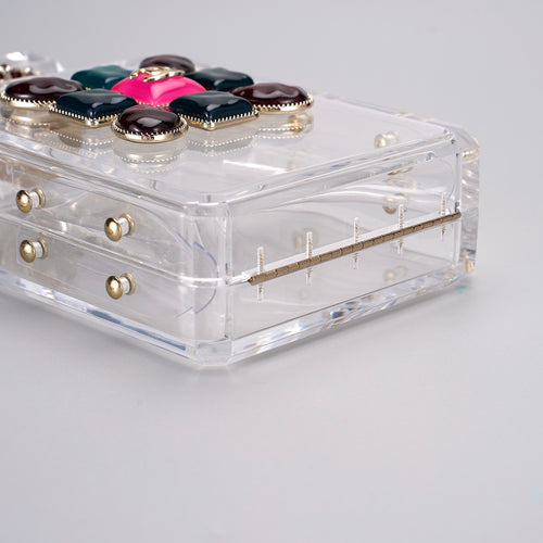 CHANEL Transparent Acrylic Perfume Bottle Bag with Stones