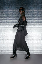 “L’Esprit Sombre” – Satin Silhouette & Tailored Blazer Set (Noir Edition)