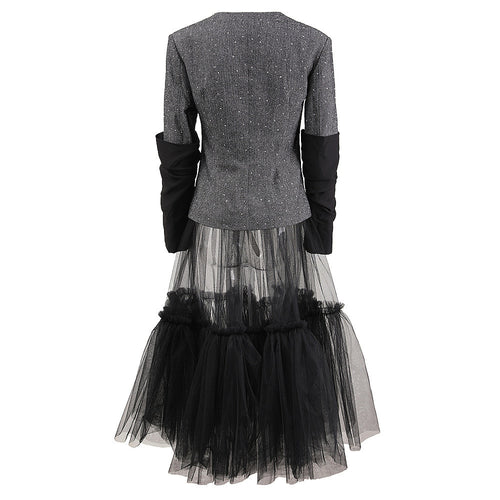 Noir Élégance Tulle Ensemble Structured Tweed & Sheer Fantasy Skirt