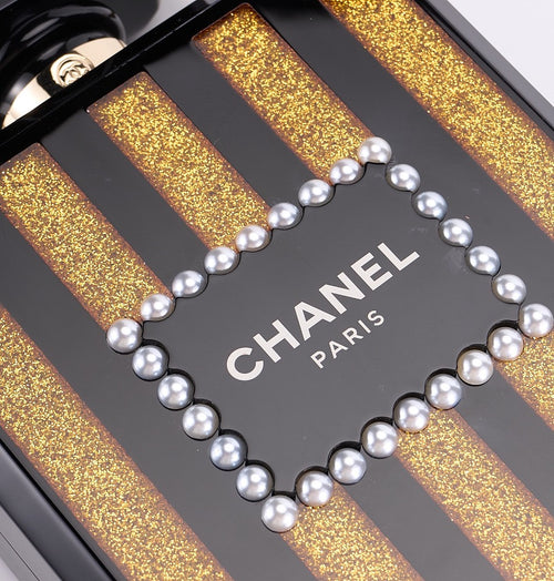CHANEL Black & Gold Acrylic Perfume Bottle Bag with Pearled Detailing