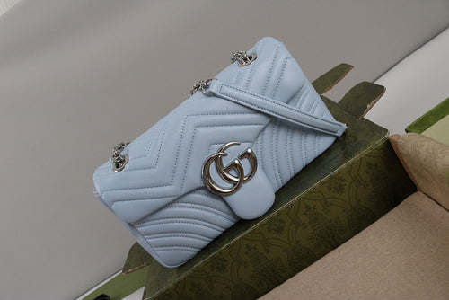 GUCCI GG Marmont Medium Shoulder Bag – Light Blue with Silver Hardware