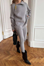 Schiaparelli Sculptural Zip-Neck Knit Set — Grey Mélange