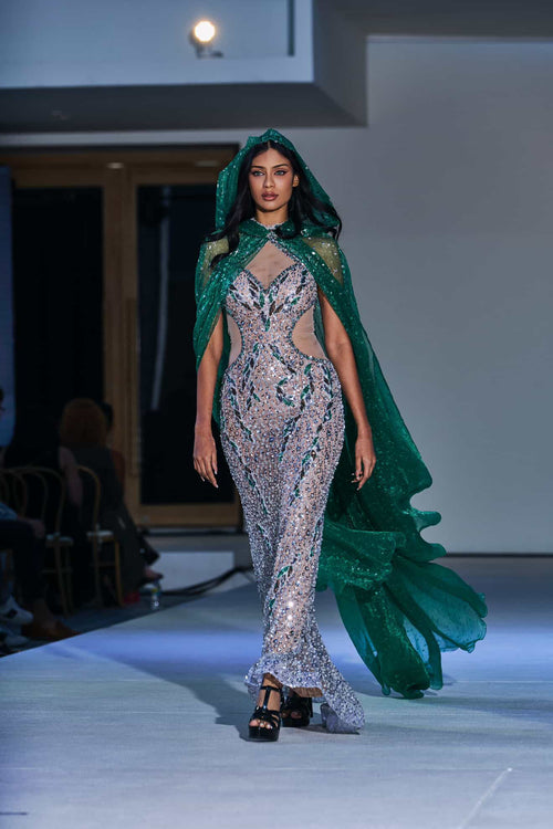 “Vérité de Cristal” Mockneck Beaded Gown -VeLour de Luxe Award Show Couture Collection