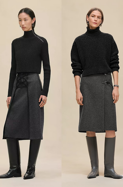 Hermès Wool Wrap Skirt with Leather Belt Detail – Gris Élégance