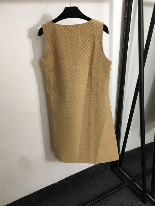 Gucci Camel GG Monogram Sleeveless Shift Dress