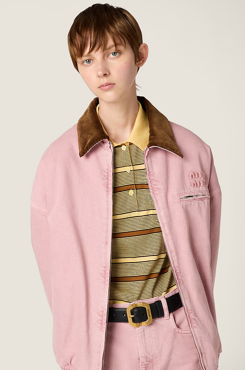 Miu Miu Rosa Corduroy-Collar Bomber Jacket