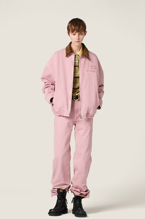 Miu Miu Rosa Corduroy-Collar Bomber Jacket