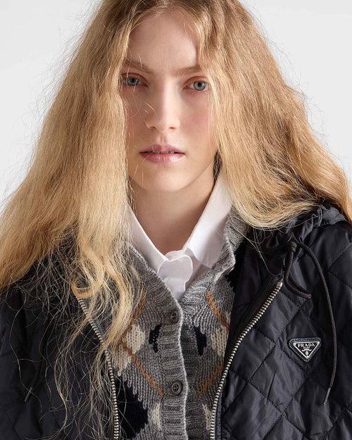 Prada Nero Quilted Re-Nylon Hooded Bomber Jacket