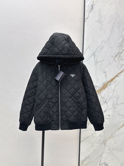 Prada Nero Quilted Re-Nylon Hooded Bomber Jacket