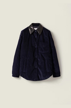 Miu Miu Navy Corduroy Jacket with Contrast Leather Collar