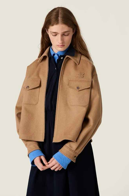 Miu Miu Cropped Wool Utility Jacket – Camel