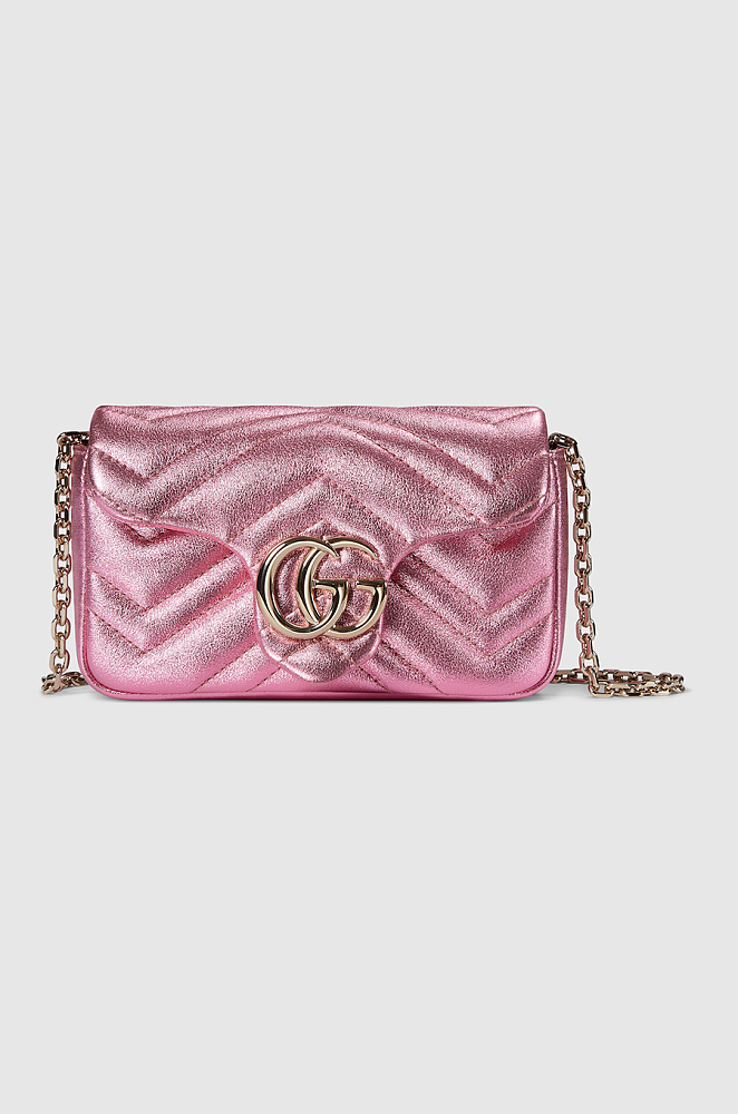 Gucci GG Marmont Mini Matelassé Shoulder Bag — Metallic Pink